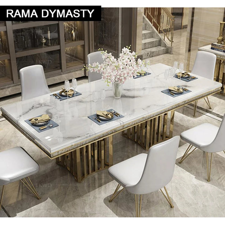 Rama Dymasty stainless steel Dining Room Home Furniture modern marble dining table rectangle table