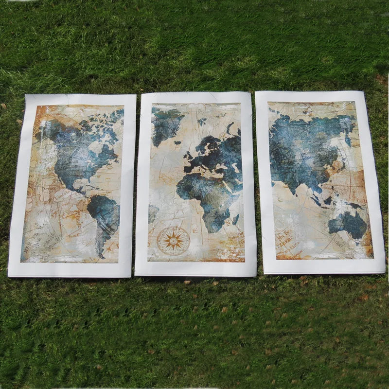 3Panel Watercolor World Map Modular Painting