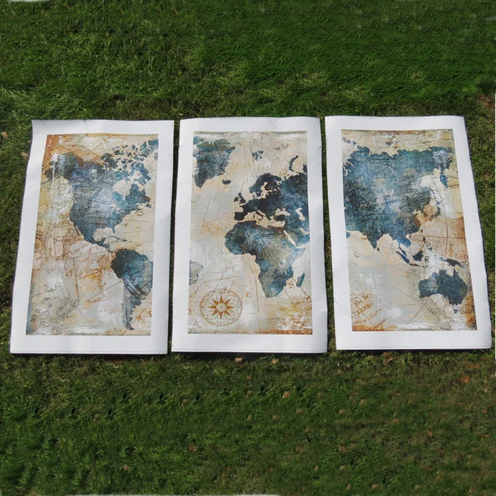 3Panel Watercolor World Map Modular Painting