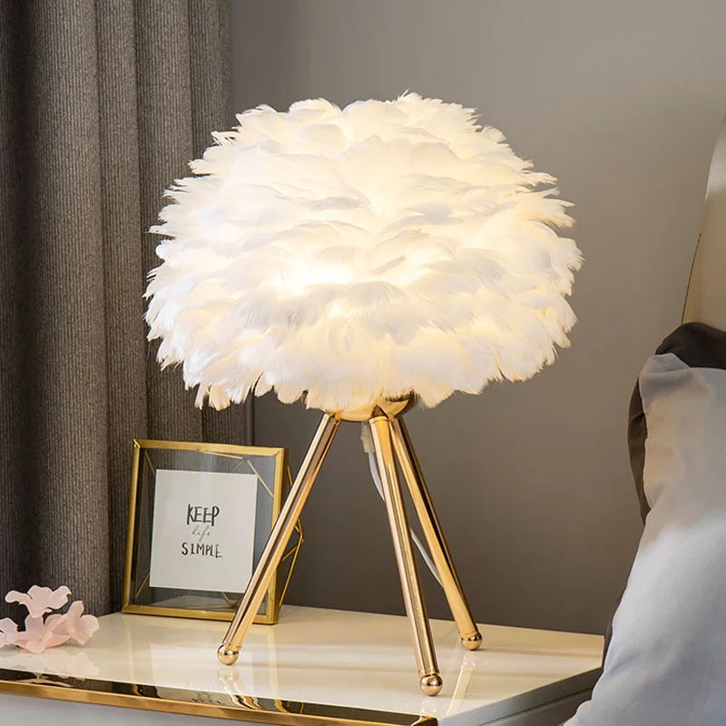 Simple Feather LED Table Lamp Bedroom Dining Room Hotel Bedside Desk Lamp Living Room Decoration Table Lights