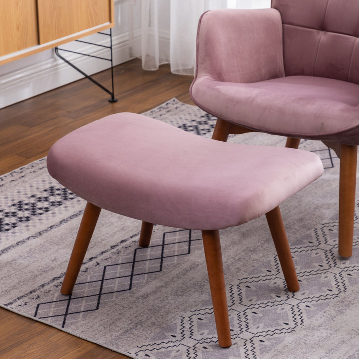 Leiria Contemporary Silky Velvet Tufted Accent Chair with Ottoman, Mauve