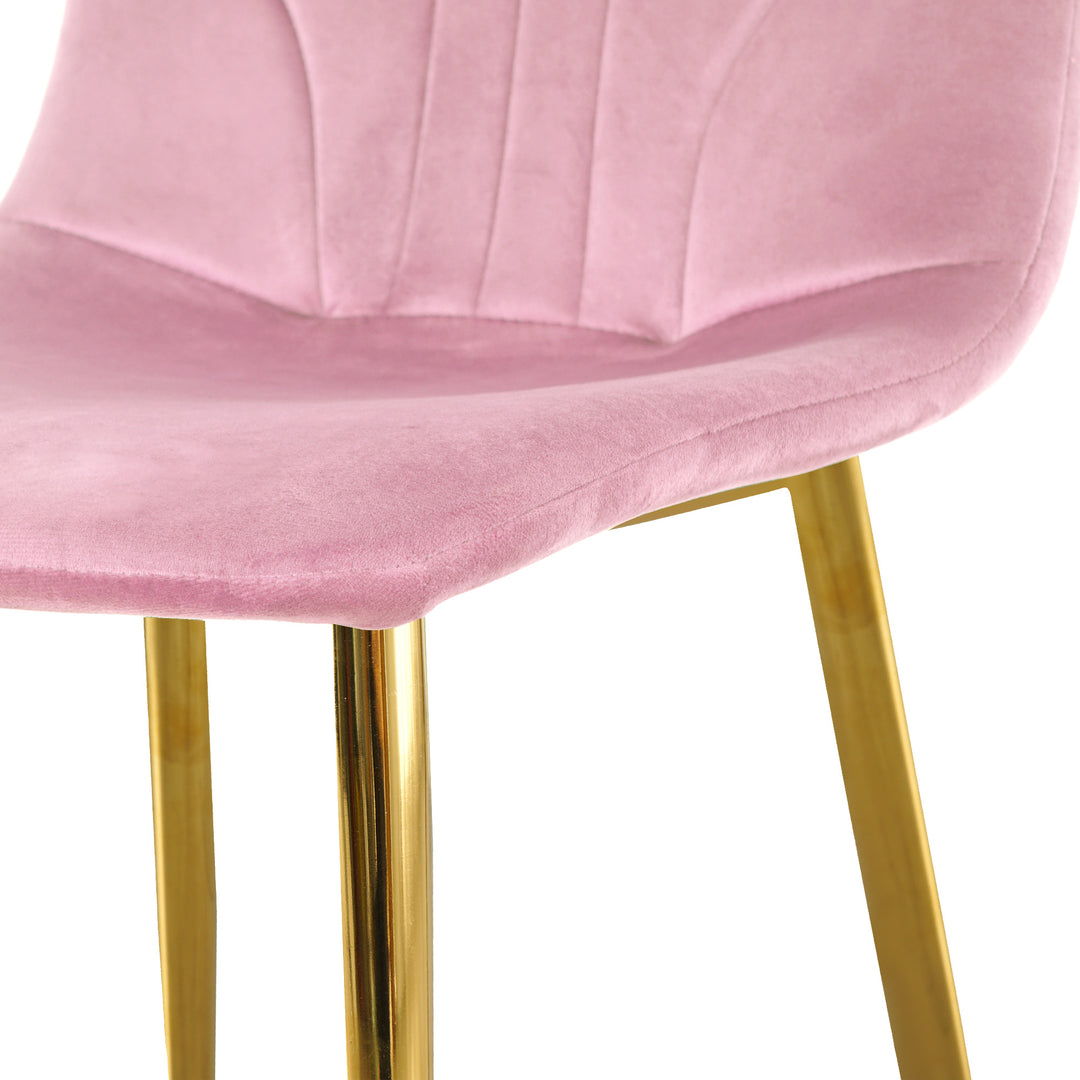 Modern simple light luxury dining pink chair home bedroom stool back dressing chair student desk chair gold metal legs(set of 4)