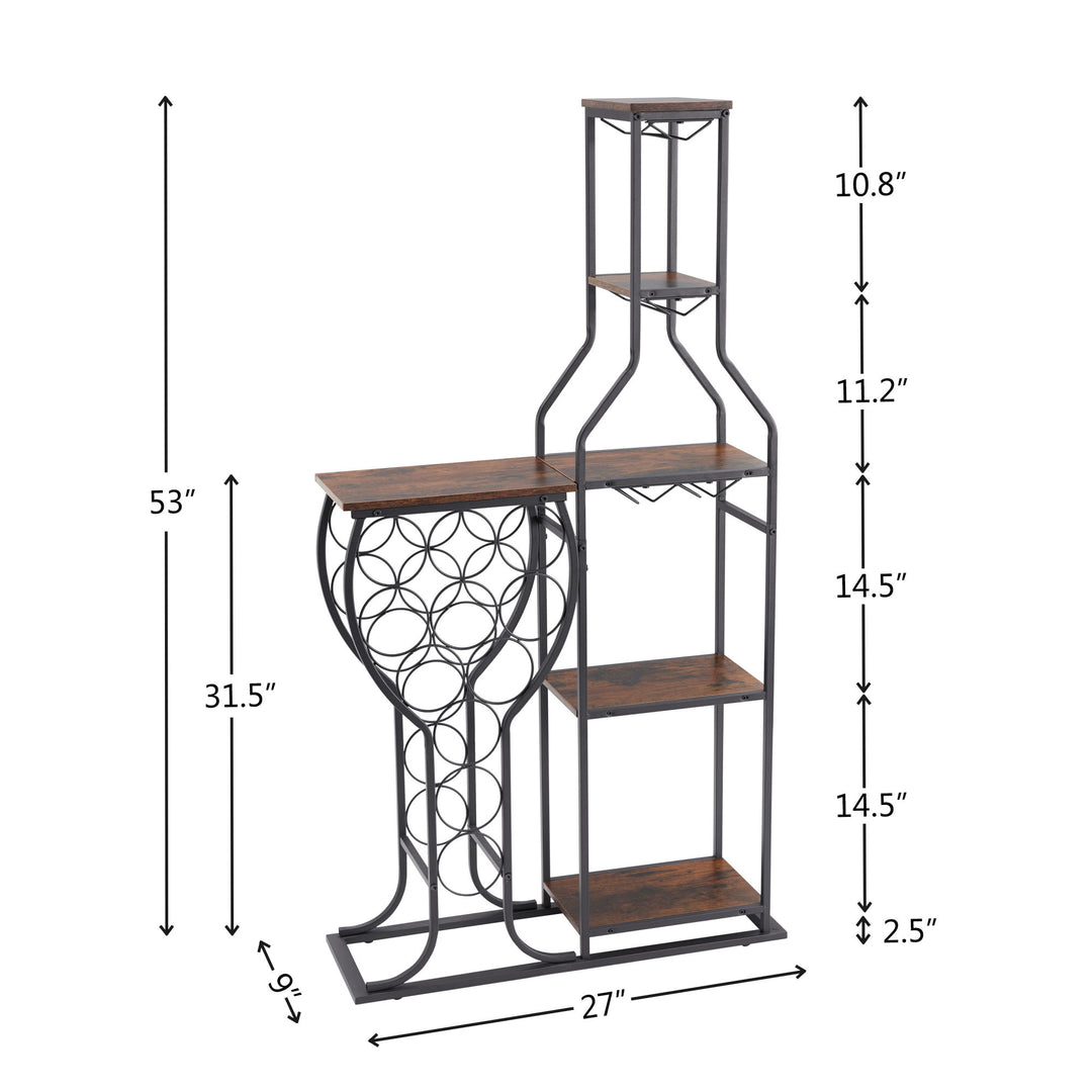 11 Bottle Wine Bakers Rack, 5 Tier Freestanding Wine Rack with Hanging Wine Glass Holder and Storage Shelves, Wine Storage Home Bar for Liquor and Wine Storagefor Kitchen, Dining Room