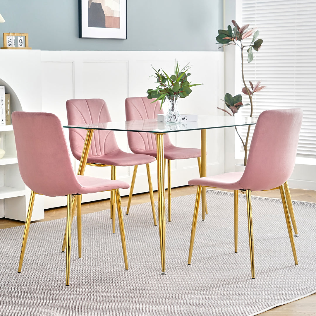 Modern simple light luxury dining pink chair home bedroom stool back dressing chair student desk chair gold metal legs(set of 4)