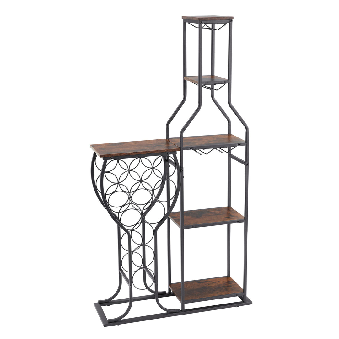 11 Bottle Wine Bakers Rack, 5 Tier Freestanding Wine Rack with Hanging Wine Glass Holder and Storage Shelves, Wine Storage Home Bar for Liquor and Wine Storagefor Kitchen, Dining Room