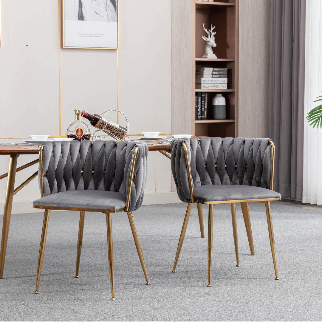 Modern Design Golden Metal Frame Velvet Fabric Dining Chair with Golden Legs,Set of 2,Grey