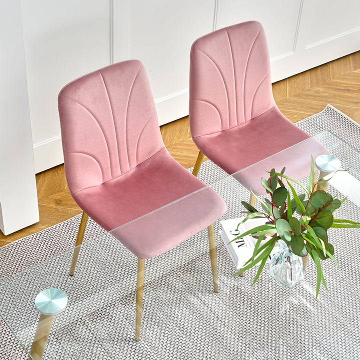 Modern simple light luxury dining pink chair home bedroom stool back dressing chair student desk chair gold metal legs(set of 4)