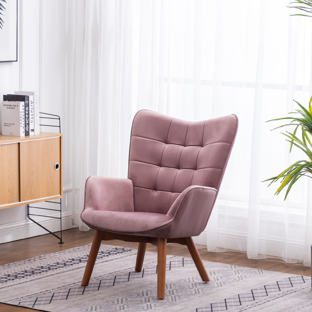 Leiria Contemporary Silky Velvet Tufted Accent Chair with Ottoman, Mauve