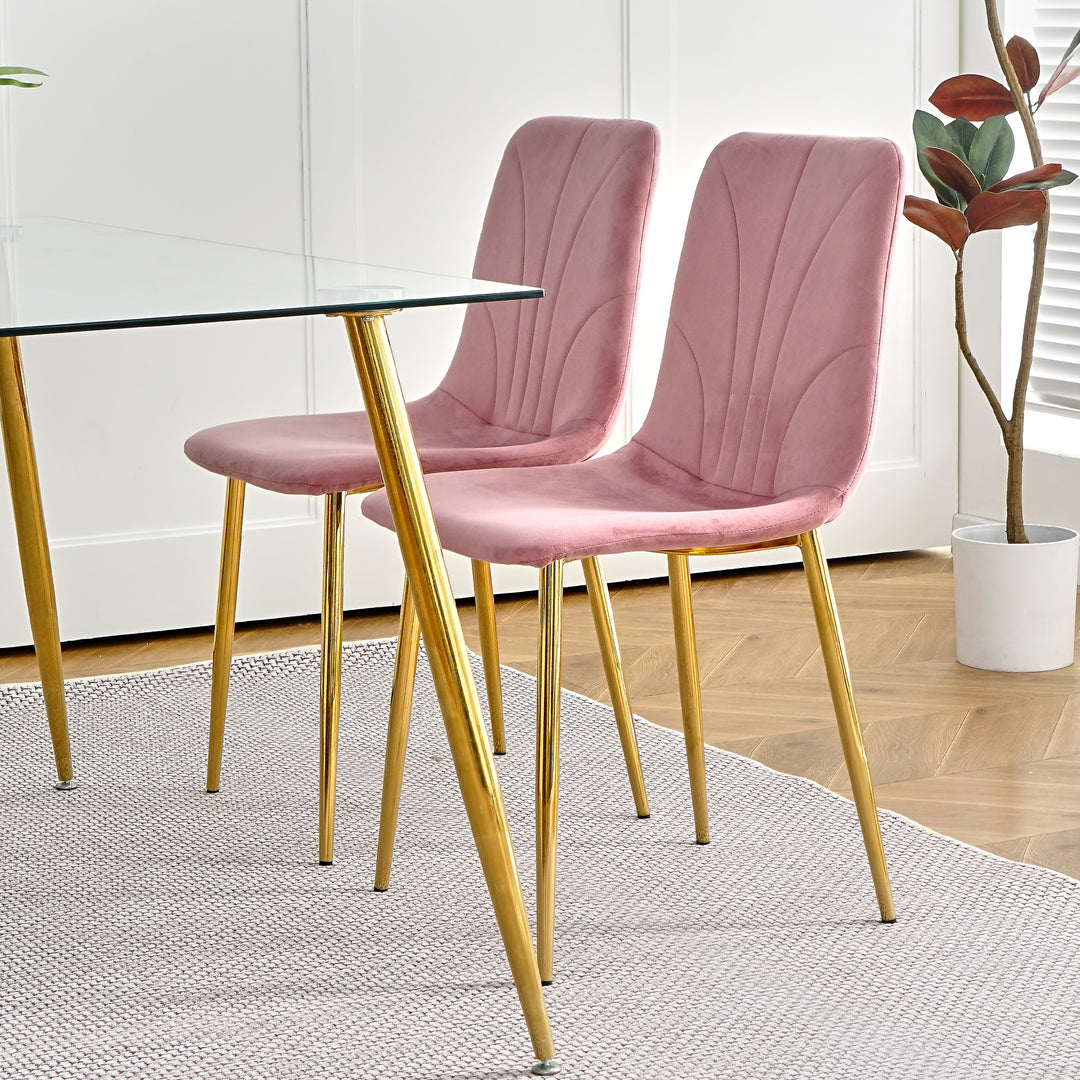 Modern simple light luxury dining pink chair home bedroom stool back dressing chair student desk chair gold metal legs(set of 4)