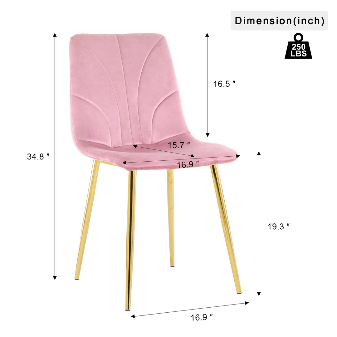 Modern simple light luxury dining pink chair home bedroom stool back dressing chair student desk chair gold metal legs(set of 4)