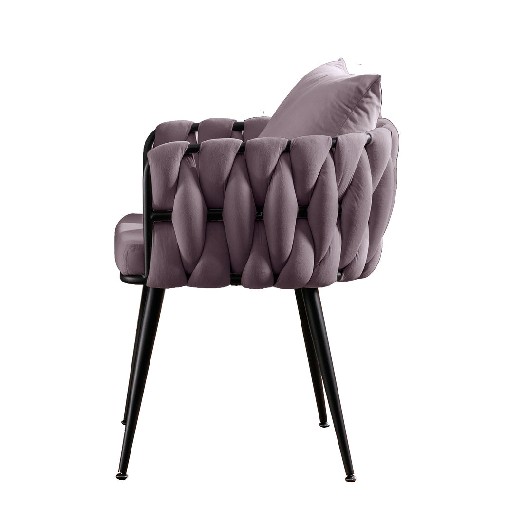 Pure Purple Modern Velvet Dining Chairs Set of 2 Hand Weaving Accent Chairs Living Room Chairs Upholstered Side Chair with Black Metal Legs for Dining Room Kitchen Vanity Living Room