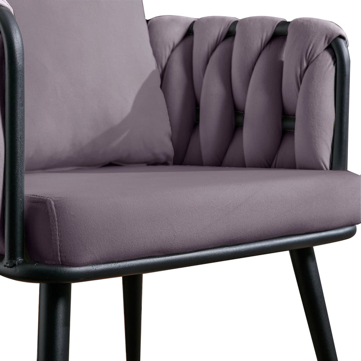 Pure Purple Modern Velvet Dining Chairs Set of 2 Hand Weaving Accent Chairs Living Room Chairs Upholstered Side Chair with Black Metal Legs for Dining Room Kitchen Vanity Living Room