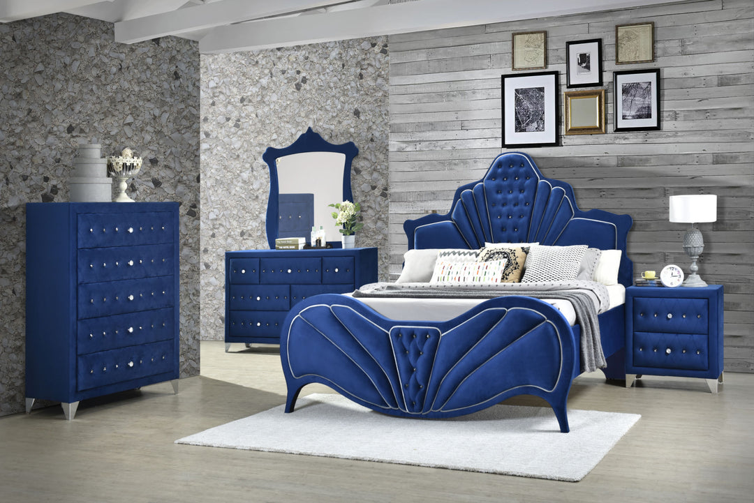 Dante Queen Bed, Blue Velvet