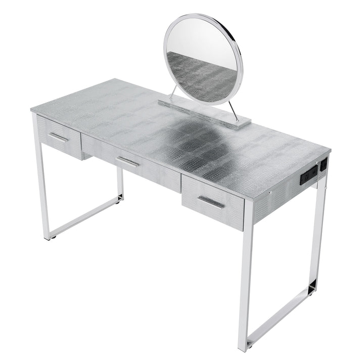 Myles Vanity Set w/USB Port, Antique White & Chrome Finish