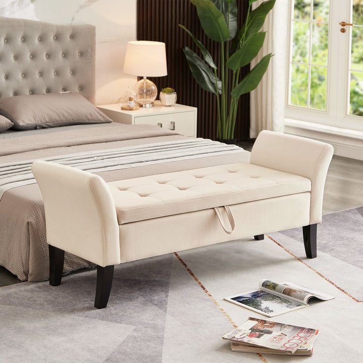 Bed Bench with Storage Beige Velvet