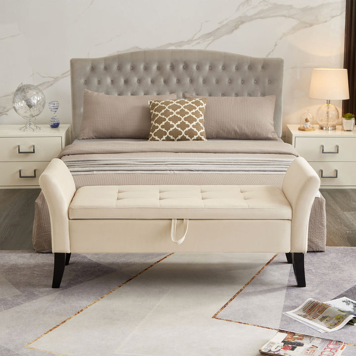 Bed Bench with Storage Beige Velvet