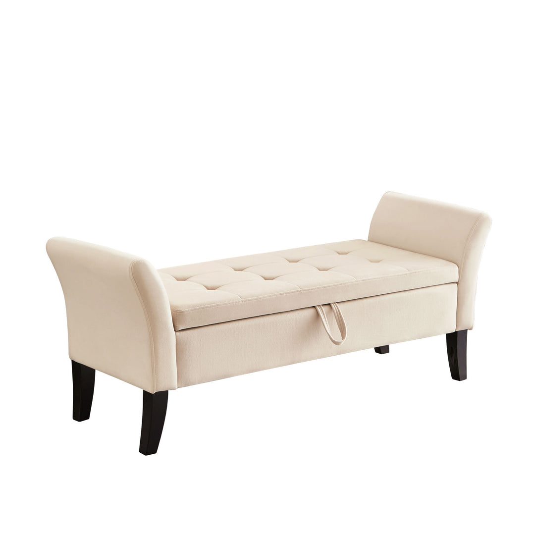 Bed Bench with Storage Beige Velvet