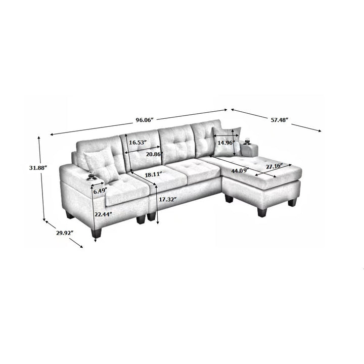 MEGA sectional sofa left with footrest, convertible corner sofa with armrest storage, sectional sofa for living room and apartment, chaise longue left (grey)