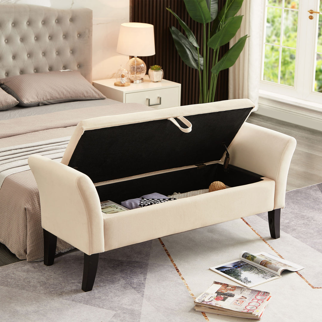 Bed Bench with Storage Beige Velvet