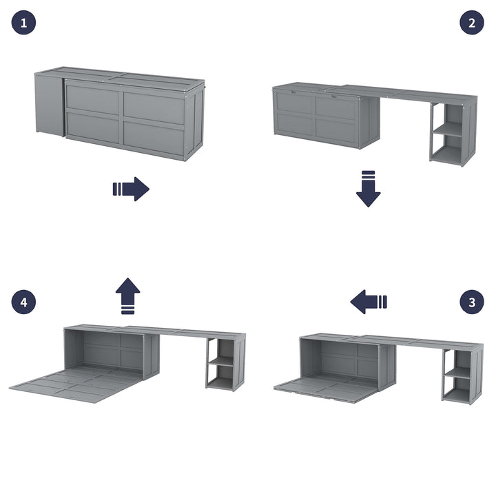 Queen Size Murphy Bed with Rotable Desk, Gray