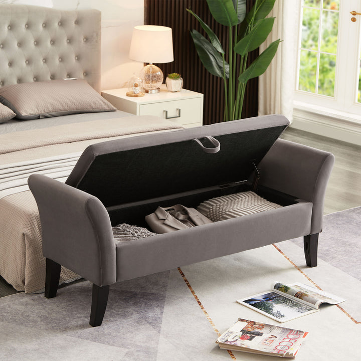 Bed Bench with Storage Grey Velvet