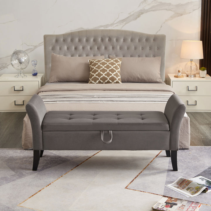 Bed Bench with Storage Grey Velvet