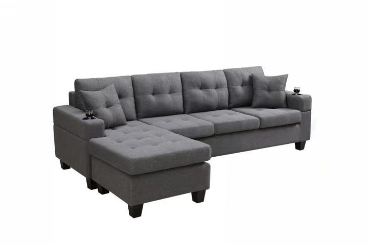 MEGA sectional sofa left with footrest, convertible corner sofa with armrest storage, sectional sofa for living room and apartment, chaise longue left (grey)