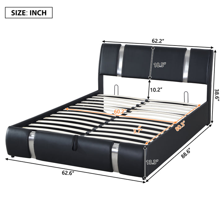 Queen Size Upholstered Faux Leather Platform bed with a Hydraulic Storage System, Black