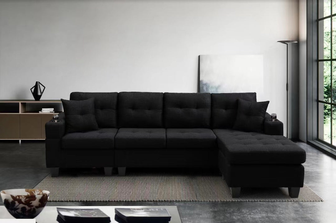 living room and apartment convertible corner sofa with armrest storage